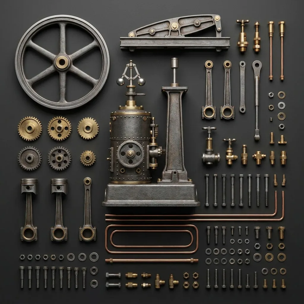 Every component of a machine laid out in a precise engineering grid